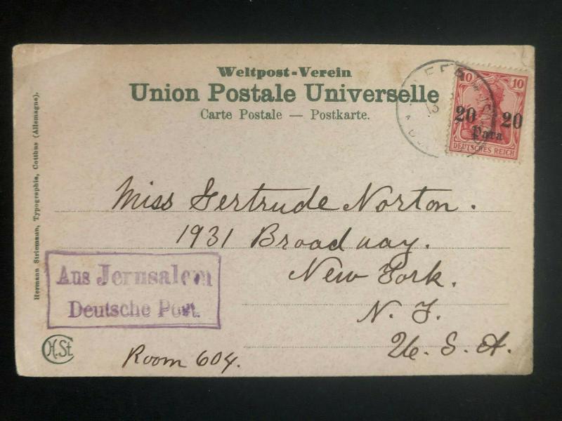 1906 Jerusalem Palestine Germany Post Office Postcard cover To New York USA