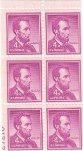 Scott# 1036b - ERROR MISCUT- PARTIAL PLATE # -  booklet pane of 6 - MNH