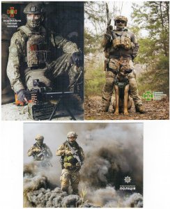 Ukraine 2023 Postcards x3 Police Border Guards National Guards Dog