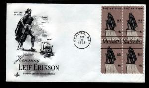 U.S. 1968 FDC Leif Erickson Block!