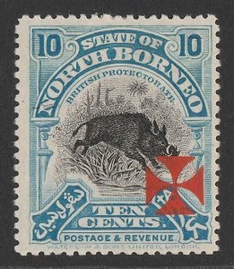 NORTH BORNEO 1916 Red Cross vermilion on Wild Boar 10c black & blue.