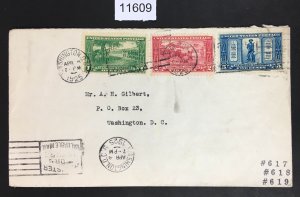 MOMEN: US STAMPS #617-619 FDC APRIL 4TH 1925 POSTAL COVER USED $175 LOT #11609