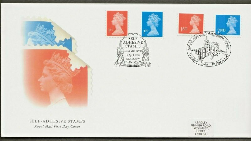 18/3/97+6/4/1998 DUAL DATED-SELF-ADHESIVE COILS,ORIGINAL & NEW SHAPE  ISSUES FDC