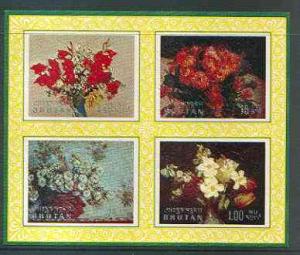 Bhutan 1969 Flowers 'Postage' m/sheet #2 containing 4 val...