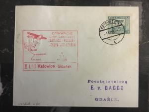1929 Katowice to  gdansk Poland Airmail First Flight Cover FFC 150 Flown