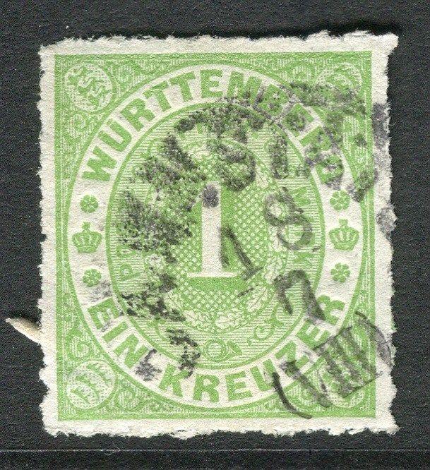 GERMANY;  WURTTEMBERG early 1869 early classic rouletted issue used 1k. value