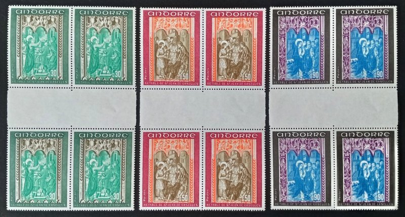 Andorra France 1971 Sc 207- 209 Church Frescoes stamp four block set mint NH