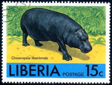 Hippo, African Animal, Liberia stamp SC#766 used