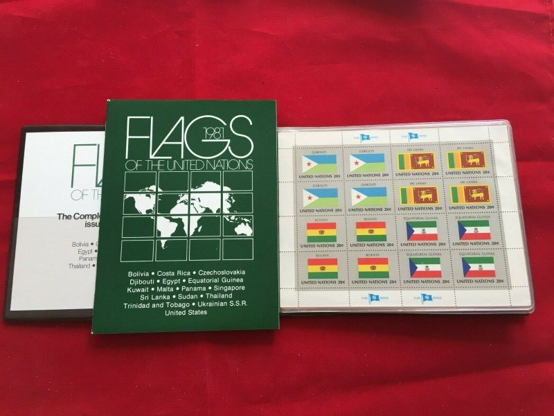 UN 1980, 1981, 1982 Flag Series sheets Lot of 3 in Folio with books