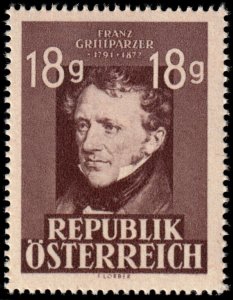✔️ AUSTRIA 1947 - GRILLPARZER POET - Sc. 490 LITHO MNH ** [11AT61]