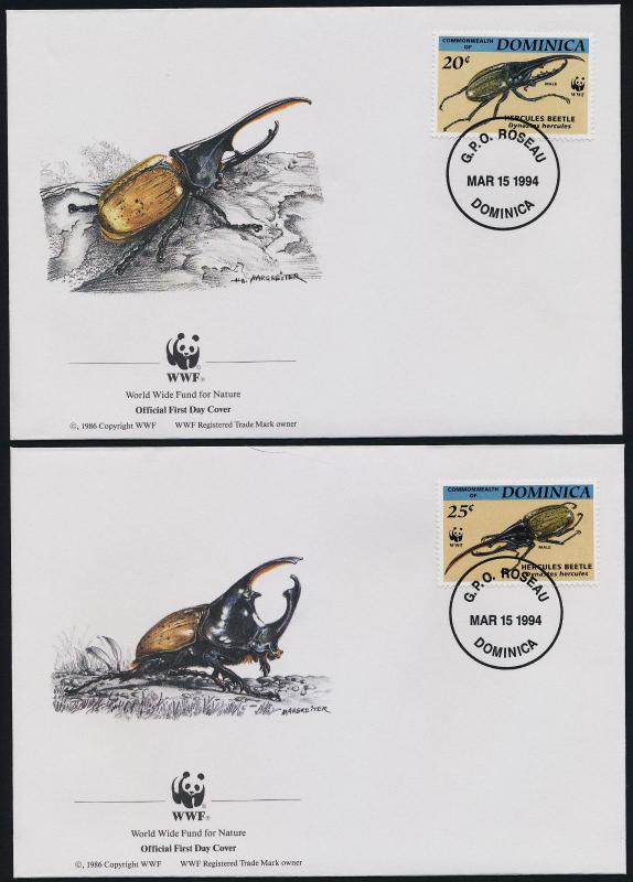 Dominica 1647-50 on FDC's - WWF, Insects, Beetles