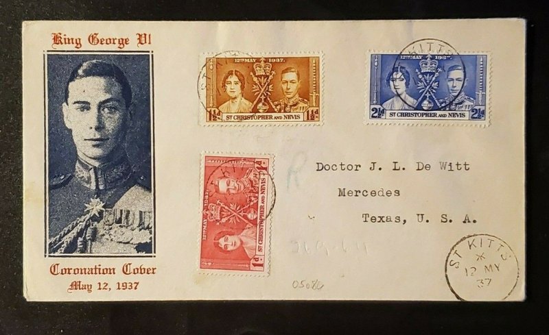 1937 St Kitts and Nevis to Mercedes Texas King George VI Coronation Cover