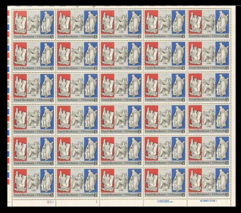 Scott C120 French Revolution. MNH  Air Mail 45¢  Sheet of 30. 1989.