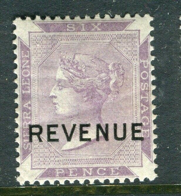 SIERRA LEONE; 1890s early QV REVENUE Optd. on Mint hinged 6d. value