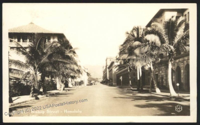 Hawaii USA 1944 WWII APO 456  RPPC Bishop Street 109076