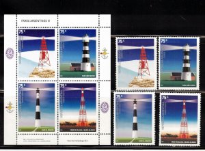 Argentina Sc 2377, 2377a-d MNH set & S/S of 2006 - LIGHTHOUSES