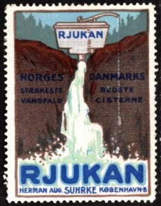 Vintage Norway Poster Stamp Norway's Biggest Waterfall Denmark's Best