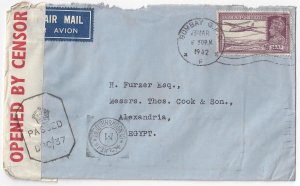 INDIA 1942 EGYPT WARTIME DOUBLE CENSORED AIR MAIL COVER TO ALEXANDRIA