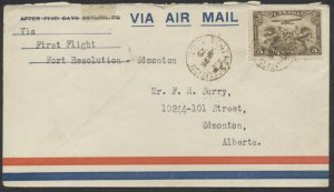 1929 Flight Cover AAMC #2907j Fort Resolution NWT to Fort McMurray Alta