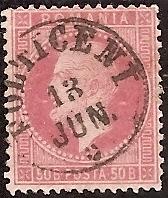 Romania    59 Used 1872 50b rose. pale rose Prince Carol
