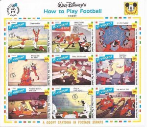 St Vincent - 1992 Disney How to Play Football - 9 Stamp Sheet 19J-022