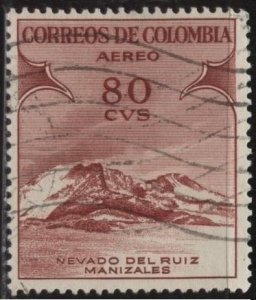 Colombia C248 (used) 80c Ruiz Mountain, Manizales, red brn (1954)