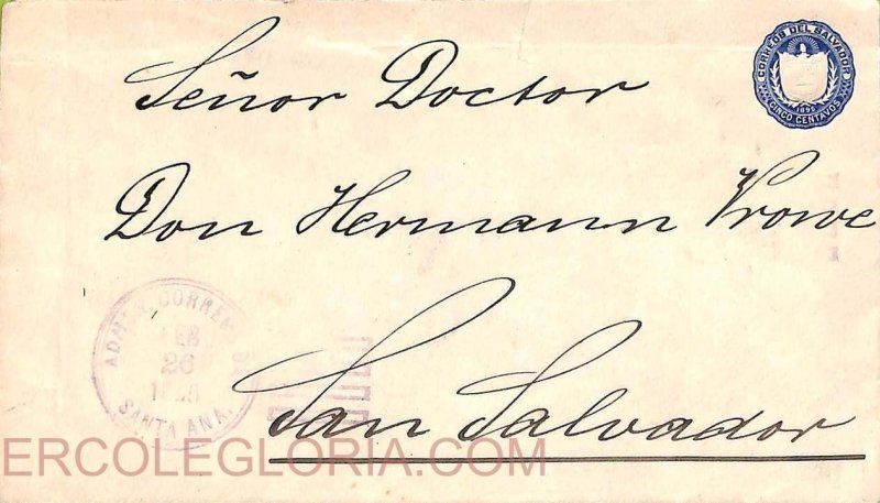 ad6369 - EL SALVADOR  - Postal History - STATIONERY COVER  Santa Ana 1895