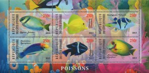 Cote D'Ivoire Fish Corals Marine Life Souvenir Sheet of 6 Stamps Mint NH