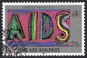 United Nations #573 25¢ Fight AIDS Worldwide (1990). Used.