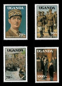 Uganda 1991 - CHARLES DE GAULLE - Set of 4 Stamps (Scott #928-31)  - MNH