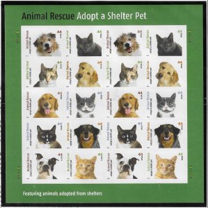 US #4460A 2010 ANIMAL RESCUE BOOK OF 20 44 CENT STAMPS - MINT NEVER HINGED