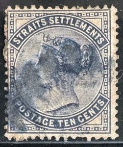 MALAYA 1882 STRAITS SETTLEMENTS QV 10c slate USED CA SG#53 M5632b#