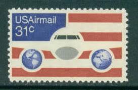 C90 31c Plane Fine MNH Plt/4 UL 36977 F04902