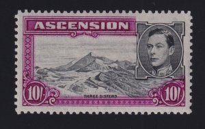 Ascension Sc #49 (1944) 10/- red violet King George VI Perf 13 Mint VF H