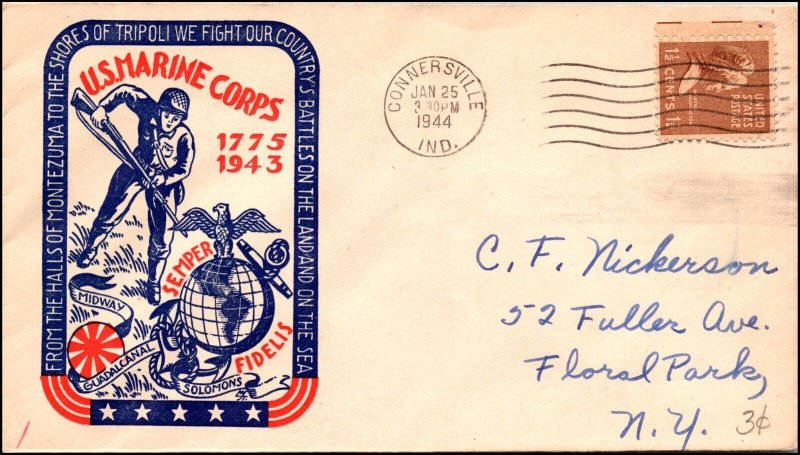 25 Jan 1944 WWII Patriotic Cover US Marine Corps 1775-1943 Sherman 2681