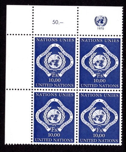 UN Geneva 14 Emblem Plate Block MNH VF