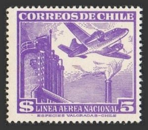 Chile C162 two stamps, MNH. Michel 486. Air Post 1951. Plane and blast furnace.