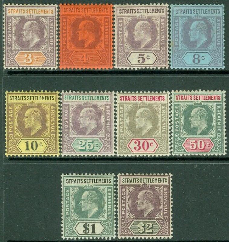 EDW1949SELL : STRAITS SETTLEMENT 1902 Scott #94-102 VF MOG High Val VLH Cat $214