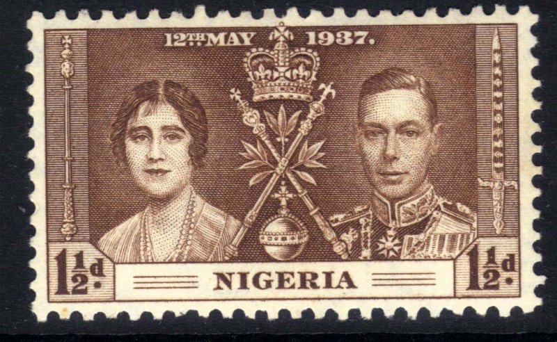 Nigeria 1937 KGV1 1 1/2d Brown Coronation MM SG 47  ( A879 )