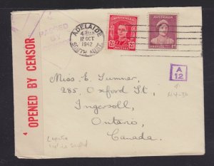 AUSTRALIA 1942 TWO WWII CENSORED COVERS ADELAIDE & SYDNEY TO CANADA