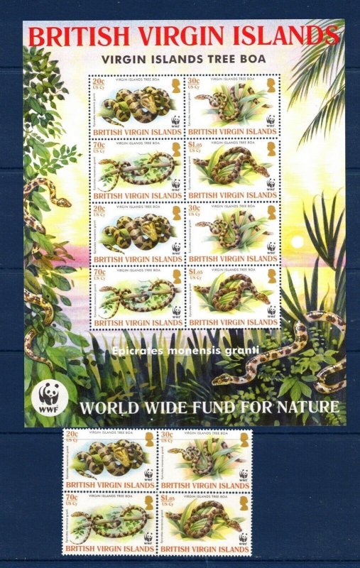 Virgin Isl. Sc 1525 MNH Block & S/S of 2005 - WWF- Snakes
