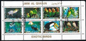 Umm Al Quwain - Exotic Birds II, sht of 8, used BIN $5.50