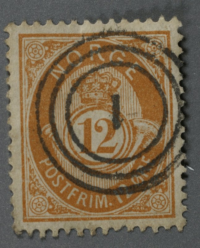 Norway #42 Used VF/XF Good Color Bullseye Cancel with Numeral '1' B...