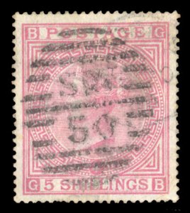 British Commonwealth - Great Britain #90 Cat$4,700, 1882 5sh rose, Plate 4, W...