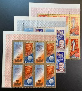 RUSSIA #4925-4927 MNH Corner Blocks of 4 - Soviet Space Flights [#264oE]