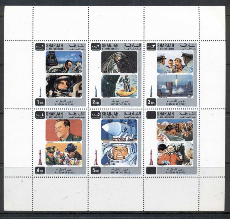 Sharjah 1970 Mi#676-680 History of Space Research MS MLH