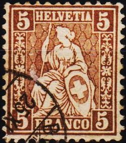 Switzerland. 1862  5c S.G.54b Fine Used