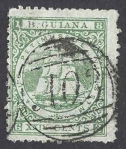British Guiana Sc# 65 Used perf 12 1/2 1863 24c green Seal of the Colony