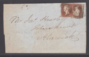 Great Britain Sc 3, SG 8, 2 PENNY REDs on 1845 DOUBLE RATE cover, CDS & Cross x