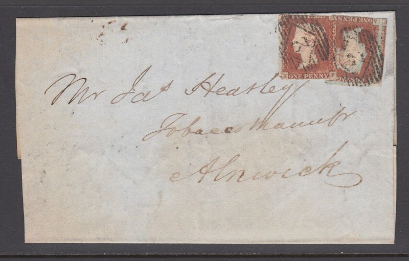 Great Britain Sc 3, SG 8, 2 PENNY REDs on 1845 DOUBLE RATE cover, CDS & Cross x